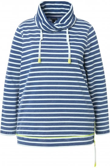 Ulla Popken Striped Turtleneck Neon Detail Sweatshirt Indigo Denim - φούτερ/Φούτερ με κουκούλα - 