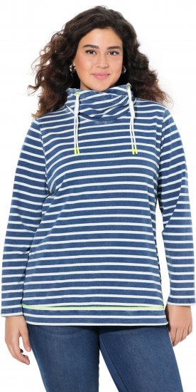 Ulla Popken Striped Turtleneck Neon Detail Sweatshirt Indigo Denim - φούτερ/Φούτερ με κουκούλα - 