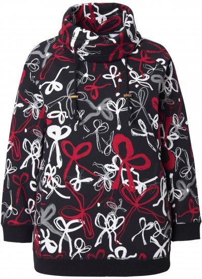 Ulla Popken Ribbon Print Turtleneck Sweatshirt Black - φούτερ/Φούτερ με κουκούλα - 