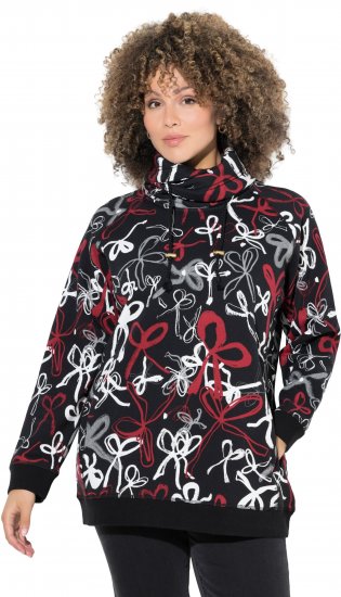 Ulla Popken Ribbon Print Turtleneck Sweatshirt Black - φούτερ/Φούτερ με κουκούλα - 