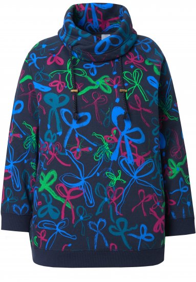 Ulla Popken Ribbon Print Turtleneck Sweatshirt Navy - Μπλουζάκια - 