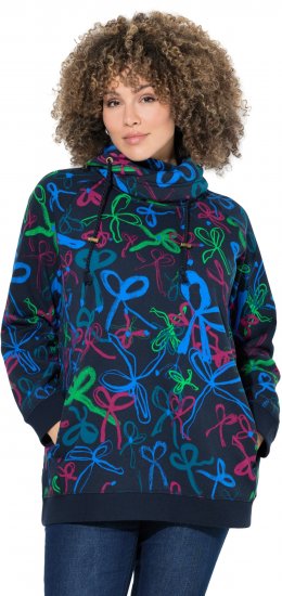 Ulla Popken Ribbon Print Turtleneck Sweatshirt Navy - Μπλουζάκια - 