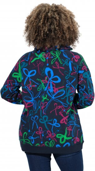Ulla Popken Ribbon Print Turtleneck Sweatshirt Navy - Μπλουζάκια - 
