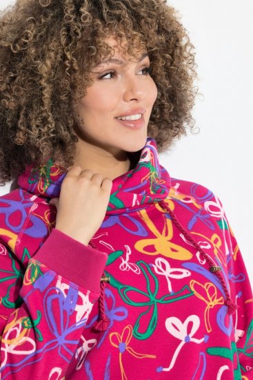Ulla Popken Ribbon Print Turtleneck Sweatshirt Cherry Red - φούτερ/Φούτερ με κουκούλα - Ζεστά Φούτερ, Hoodies & Πλεκτά
