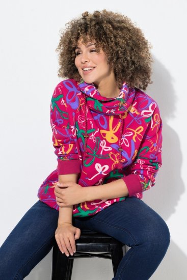 Ulla Popken Ribbon Print Turtleneck Sweatshirt Cherry Red - φούτερ/Φούτερ με κουκούλα - Ζεστά Φούτερ, Hoodies & Πλεκτά
