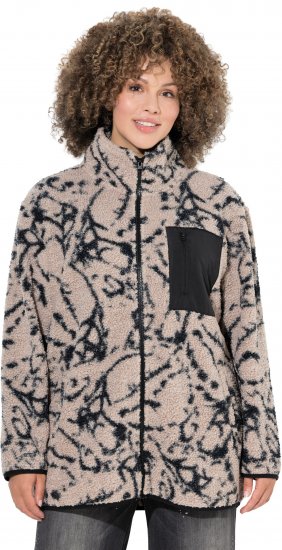 Ulla Popken Marble Print Teddy Fleece Jacket Dark Putty - φούτερ/Φούτερ με κουκούλα - 