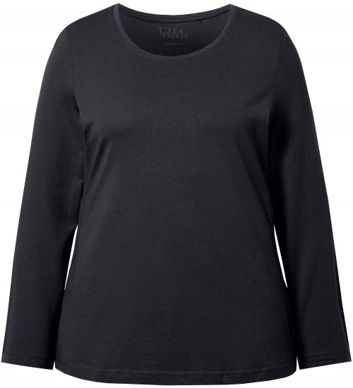 Ulla Popken Basic Round Neck Long Sleeve Slim Fit Cotton Tee Black - Μπλουζάκια - 