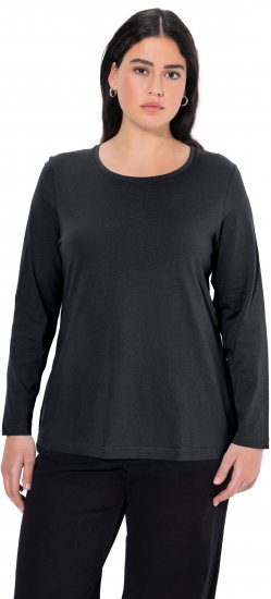 Ulla Popken Basic Round Neck Long Sleeve Slim Fit Cotton Tee Black - Μπλουζάκια - 