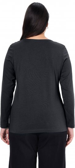 Ulla Popken Basic Round Neck Long Sleeve Slim Fit Cotton Tee Black - Μπλουζάκια - 