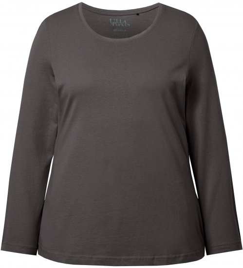 Ulla Popken Basic Round Neck Long Sleeve Slim Fit Cotton Tee Graphite Grey - Μπλουζάκια - 