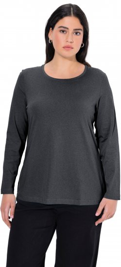 Ulla Popken Basic Round Neck Long Sleeve Slim Fit Cotton Tee Charcoal - Μπλουζάκια - 