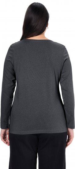 Ulla Popken Basic Round Neck Long Sleeve Slim Fit Cotton Tee Charcoal - Μπλουζάκια - 