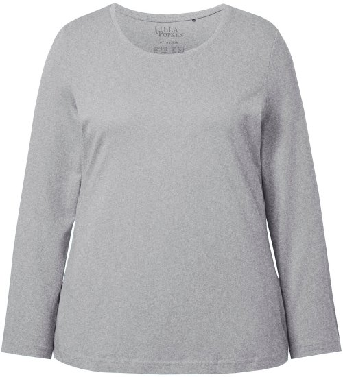 Ulla Popken Basic Round Neck Long Sleeve Slim Fit Cotton Tee Light Grey Melange - Μπλουζάκια - 