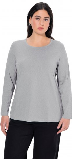 Ulla Popken Basic Round Neck Long Sleeve Slim Fit Cotton Tee Light Grey Melange - Μπλουζάκια - 