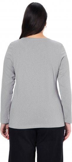 Ulla Popken Basic Round Neck Long Sleeve Slim Fit Cotton Tee Light Grey Melange - Μπλουζάκια - 