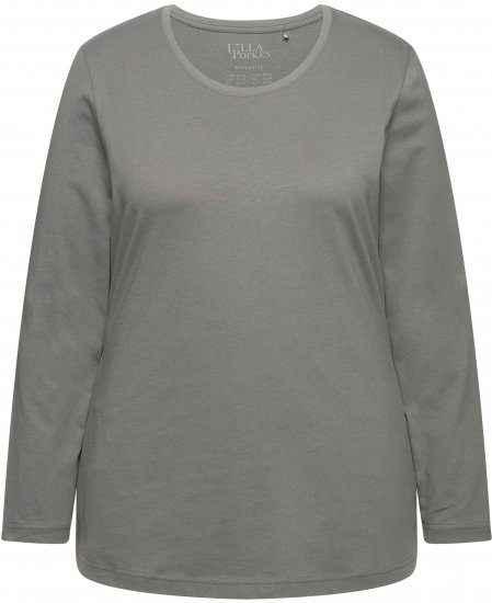 Ulla Popken Basic Round Neck Long Sleeve Slim Fit Cotton Tee Grey - Μπλουζάκια - 