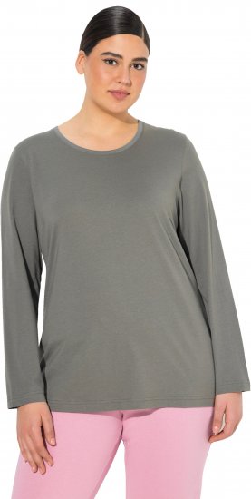 Ulla Popken Basic Round Neck Long Sleeve Slim Fit Cotton Tee Grey - Μπλουζάκια - 