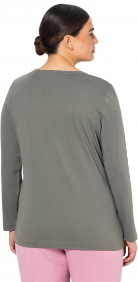 Ulla Popken Basic Round Neck Long Sleeve Slim Fit Cotton Tee Grey - Μπλουζάκια - 