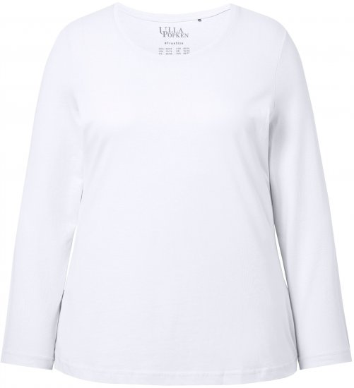 Ulla Popken Basic Round Neck Long Sleeve Slim Fit Cotton Tee Snow White - Φούστες - 