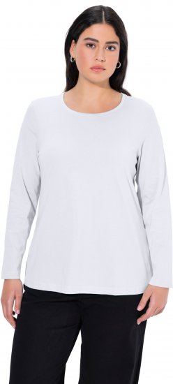 Ulla Popken Basic Round Neck Long Sleeve Slim Fit Cotton Tee Snow White - Φούστες - 