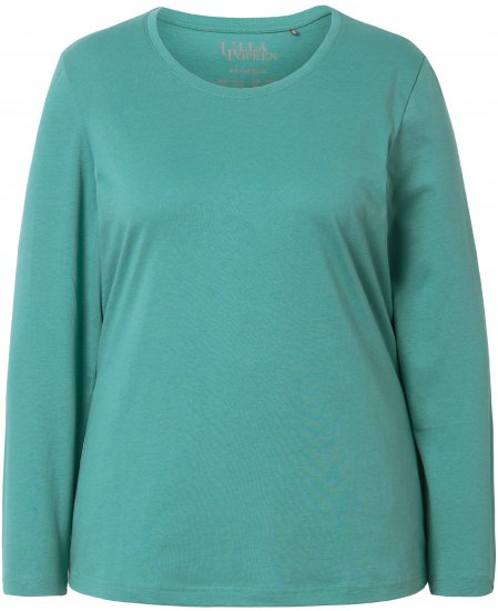 Ulla Popken Basic Round Neck Long Sleeve Slim Fit Cotton Tee Green - Μπλουζάκια - 