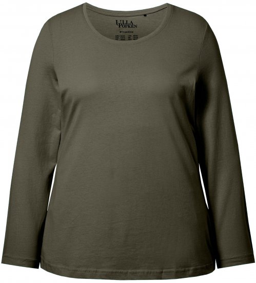 Ulla Popken Basic Round Neck Long Sleeve Slim Fit Cotton Tee Olive - Μπλουζάκια - 
