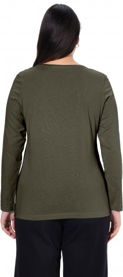 Ulla Popken Basic Round Neck Long Sleeve Slim Fit Cotton Tee Olive - Μπλουζάκια - 