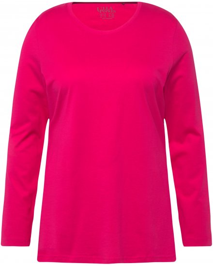 Ulla Popken Basic Round Neck Long Sleeve Slim Fit Cotton Tee Magenta Pink - Μπλουζάκια - 