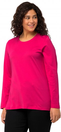 Ulla Popken Basic Round Neck Long Sleeve Slim Fit Cotton Tee Magenta Pink - Μπλουζάκια - 
