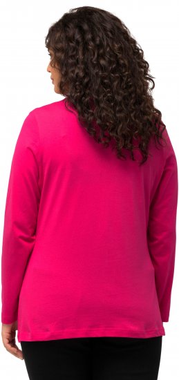 Ulla Popken Basic Round Neck Long Sleeve Slim Fit Cotton Tee Magenta Pink - Μπλουζάκια - 