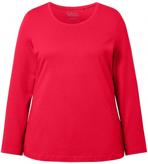 Ulla Popken Basic Round Neck Long Sleeve Slim Fit Cotton Tee Red - Μπλουζάκια - 