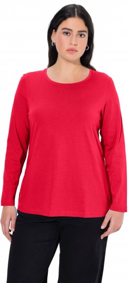 Ulla Popken Basic Round Neck Long Sleeve Slim Fit Cotton Tee Red - Μπλουζάκια - 