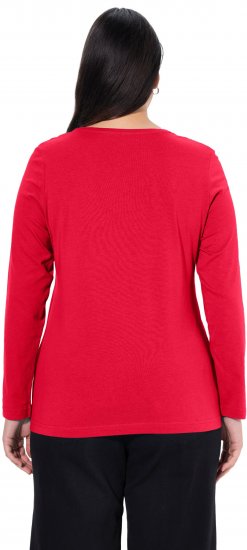 Ulla Popken Basic Round Neck Long Sleeve Slim Fit Cotton Tee Red - Μπλουζάκια - 