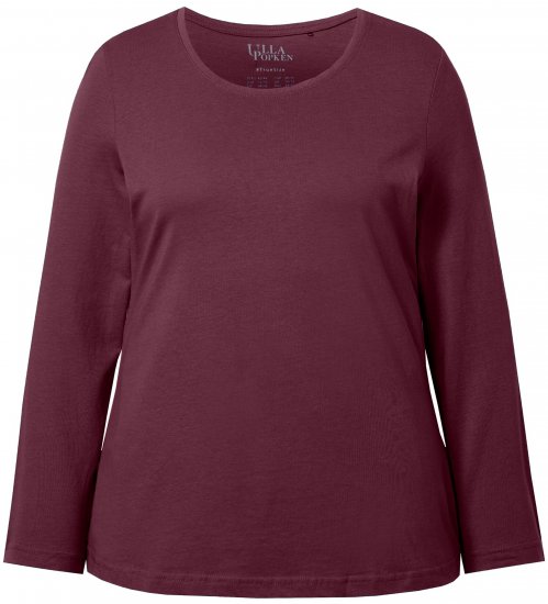 Ulla Popken Basic Round Neck Long Sleeve Slim Fit Cotton Tee Dark Berry - Μπλουζάκια - 