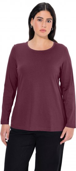 Ulla Popken Basic Round Neck Long Sleeve Slim Fit Cotton Tee Dark Berry - Μπλουζάκια - 