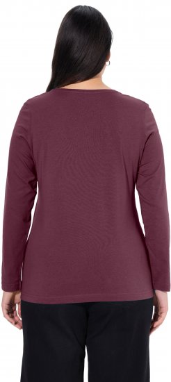Ulla Popken Basic Round Neck Long Sleeve Slim Fit Cotton Tee Dark Berry - Μπλουζάκια - 