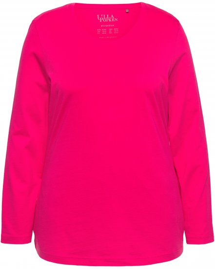 Ulla Popken Basic Round Neck Long Sleeve Slim Fit Cotton Tee Red Pink - Μπλουζάκια - 