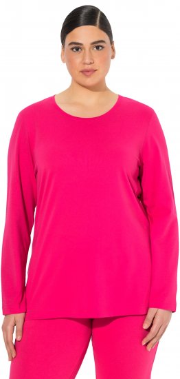 Ulla Popken Basic Round Neck Long Sleeve Slim Fit Cotton Tee Red Pink - Μπλουζάκια - 