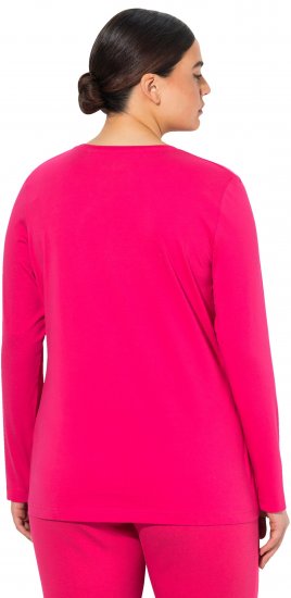 Ulla Popken Basic Round Neck Long Sleeve Slim Fit Cotton Tee Red Pink - Μπλουζάκια - 