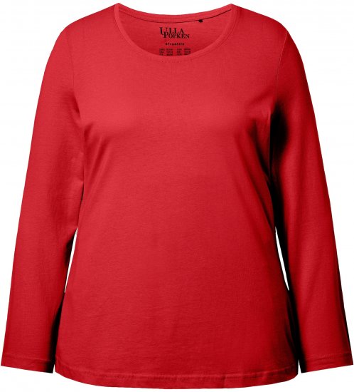 Ulla Popken Basic Round Neck Long Sleeve Slim Fit Cotton Tee Salsa Red - Μπλουζάκια - 