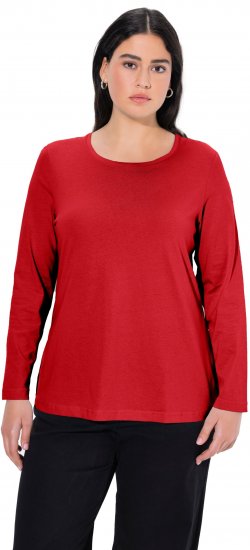 Ulla Popken Basic Round Neck Long Sleeve Slim Fit Cotton Tee Salsa Red - Μπλουζάκια - 