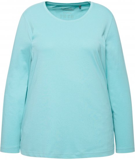 Ulla Popken Basic Round Neck Long Sleeve Slim Fit Cotton Tee Mint - Μπλουζάκια - 