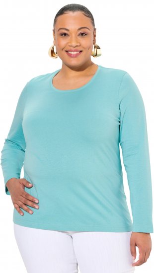 Ulla Popken Basic Round Neck Long Sleeve Slim Fit Cotton Tee Mint - Μπλουζάκια - 