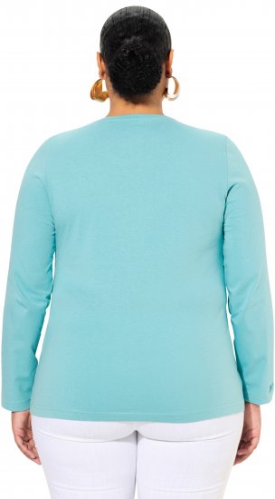 Ulla Popken Basic Round Neck Long Sleeve Slim Fit Cotton Tee Mint - Μπλουζάκια - 