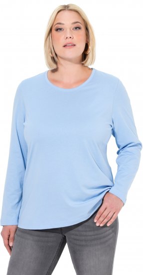 Ulla Popken Basic Round Neck Long Sleeve Slim Fit Cotton Tee Light Blue - Μπλουζάκια - 