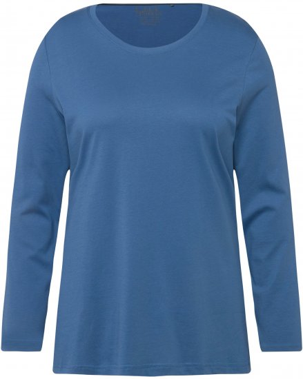 Ulla Popken Basic Round Neck Long Sleeve Slim Fit Cotton Tee Blue Denim - Μπλουζάκια - 