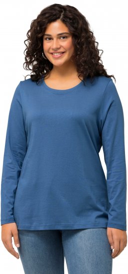 Ulla Popken Basic Round Neck Long Sleeve Slim Fit Cotton Tee Blue Denim - Μπλουζάκια - 