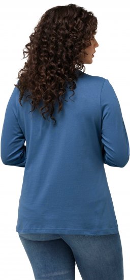 Ulla Popken Basic Round Neck Long Sleeve Slim Fit Cotton Tee Blue Denim - Μπλουζάκια - 