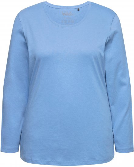 Ulla Popken Basic Round Neck Long Sleeve Slim Fit Cotton Tee Light Cornflower - Μπλουζάκια - 