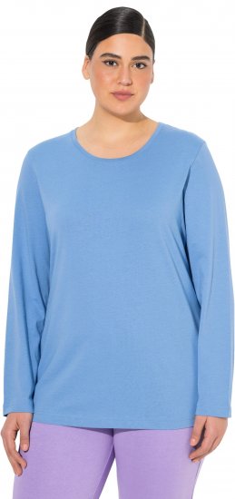 Ulla Popken Basic Round Neck Long Sleeve Slim Fit Cotton Tee Light Cornflower - Μπλουζάκια - 